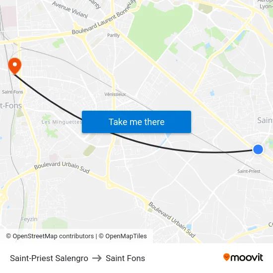Saint-Priest Salengro to Saint Fons map
