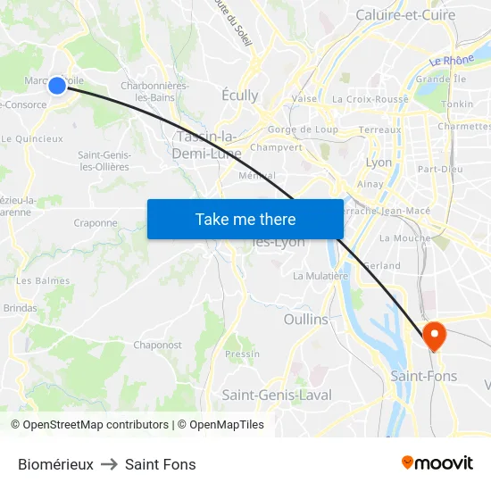 Biomérieux to Saint Fons map