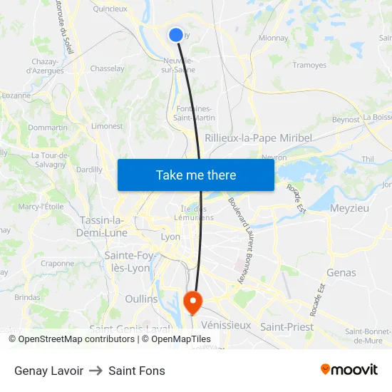Genay Lavoir to Saint Fons map