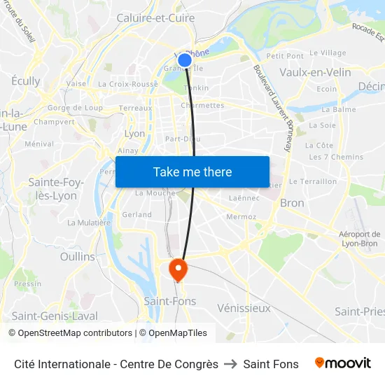 Cité Internationale - Centre De Congrès to Saint Fons map