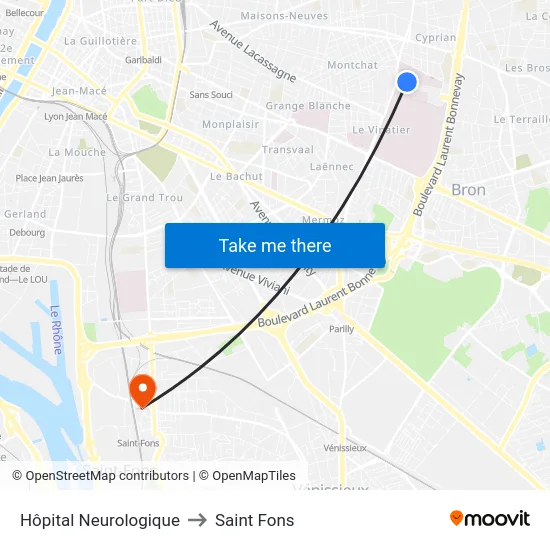 Hôpital Neurologique to Saint Fons map