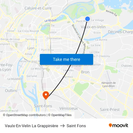 Vaulx-En-Velin La Grappinière to Saint Fons map