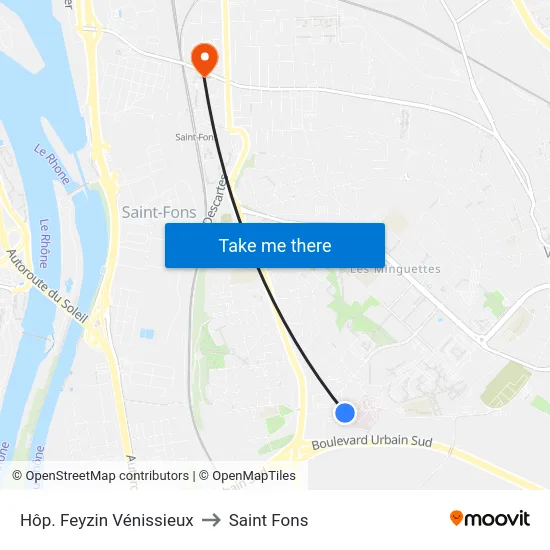 Hôp. Feyzin Vénissieux to Saint Fons map