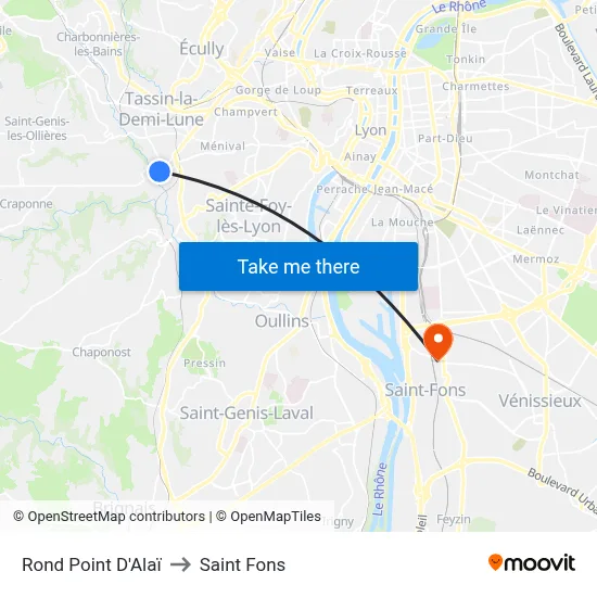 Rond Point D'Alaï to Saint Fons map