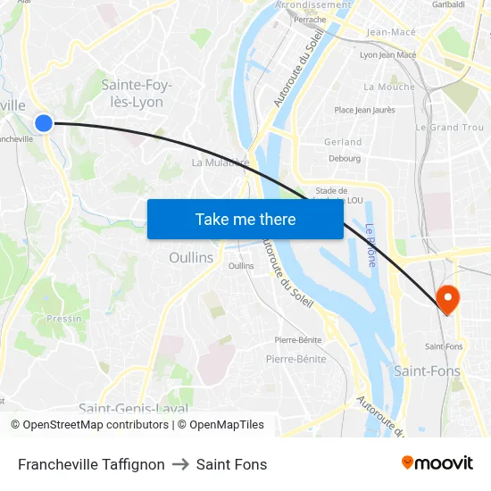 Francheville Taffignon to Saint Fons map