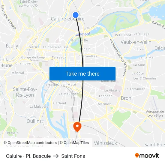 Caluire - Pl. Bascule to Saint Fons map