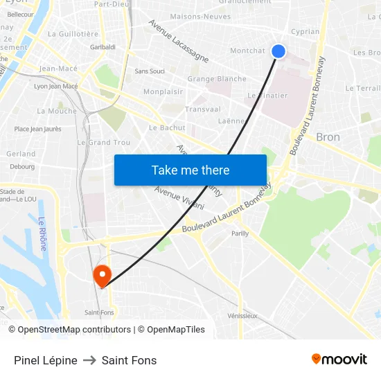 Pinel Lépine to Saint Fons map