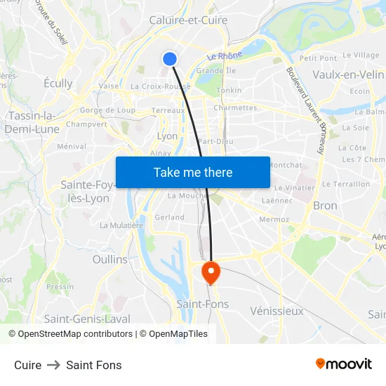 Cuire to Saint Fons map