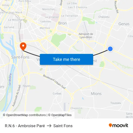 R.N.6 - Ambroise Paré to Saint Fons map