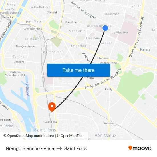 Grange Blanche - Viala to Saint Fons map