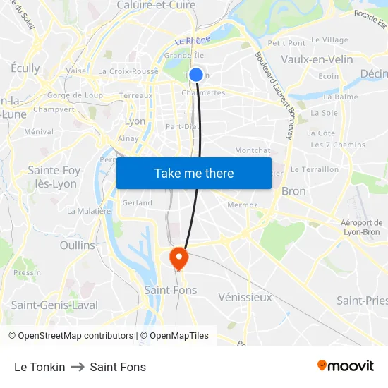 Le Tonkin to Saint Fons map