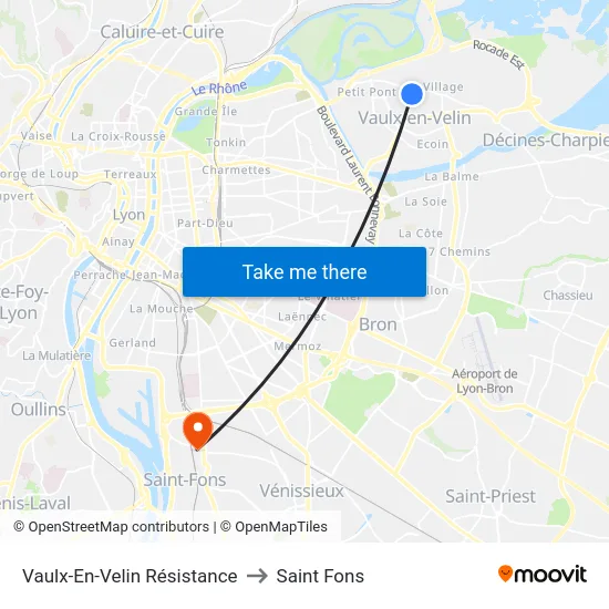 Vaulx-En-Velin Résistance to Saint Fons map