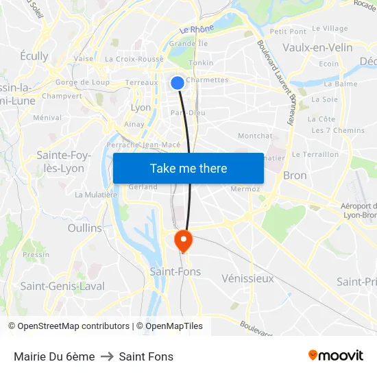 Mairie Du 6ème to Saint Fons map