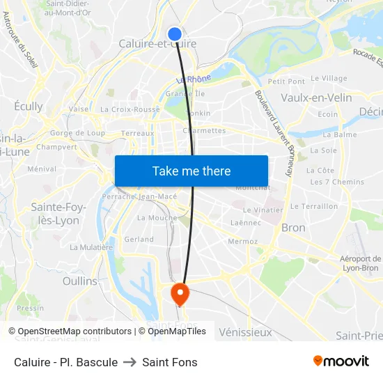 Caluire - Pl. Bascule to Saint Fons map