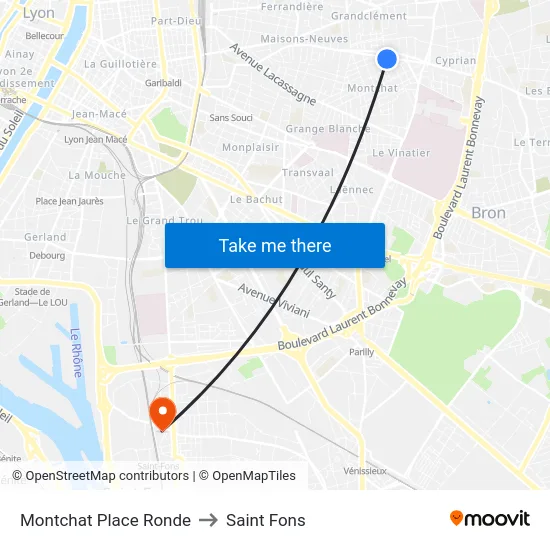 Montchat Place Ronde to Saint Fons map
