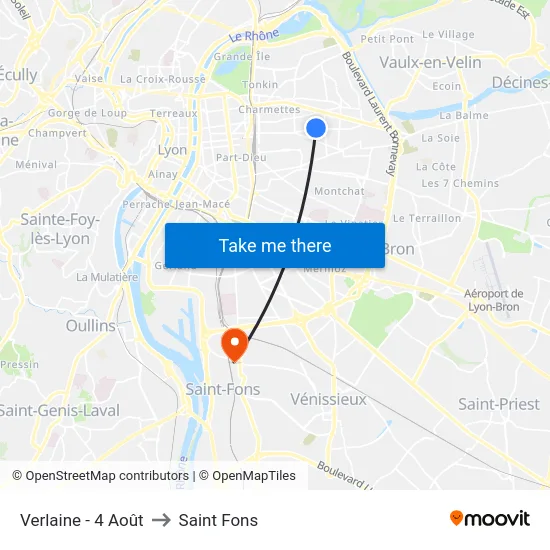Verlaine - 4 Août to Saint Fons map