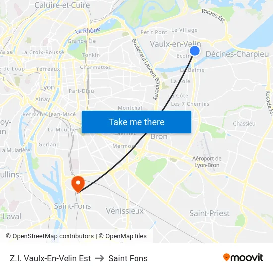 Z.I. Vaulx-En-Velin Est to Saint Fons map