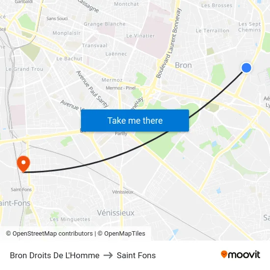 Bron Droits De L'Homme to Saint Fons map