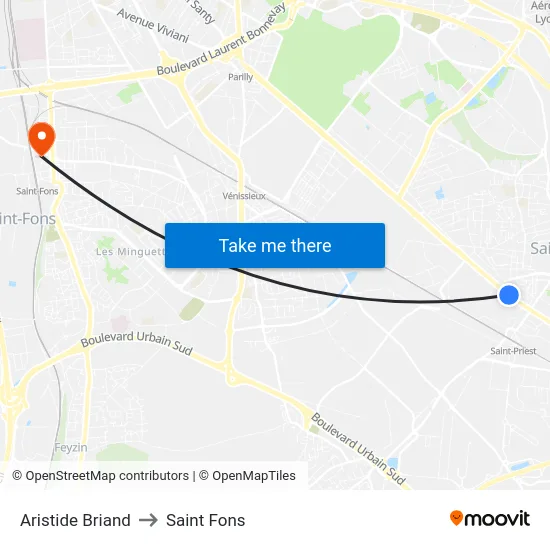 Aristide Briand to Saint Fons map