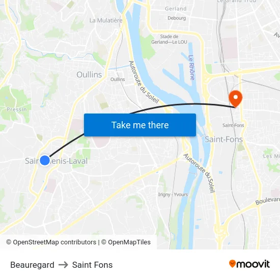 Beauregard to Saint Fons map