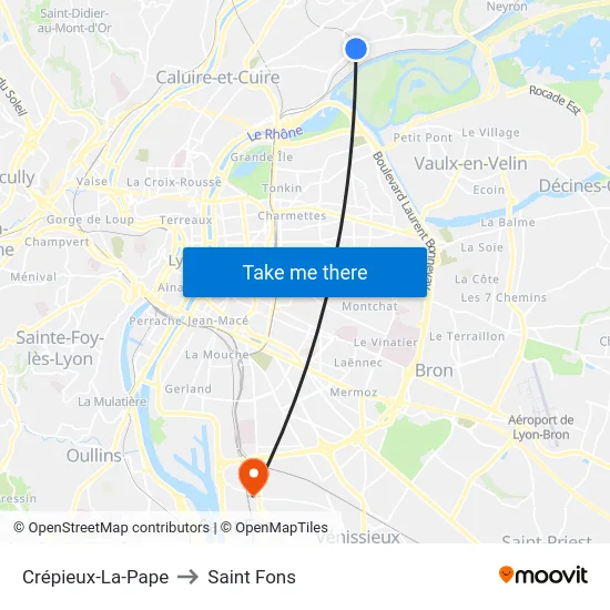 Crépieux-La-Pape to Saint Fons map