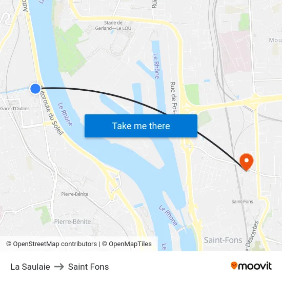 La Saulaie to Saint Fons map