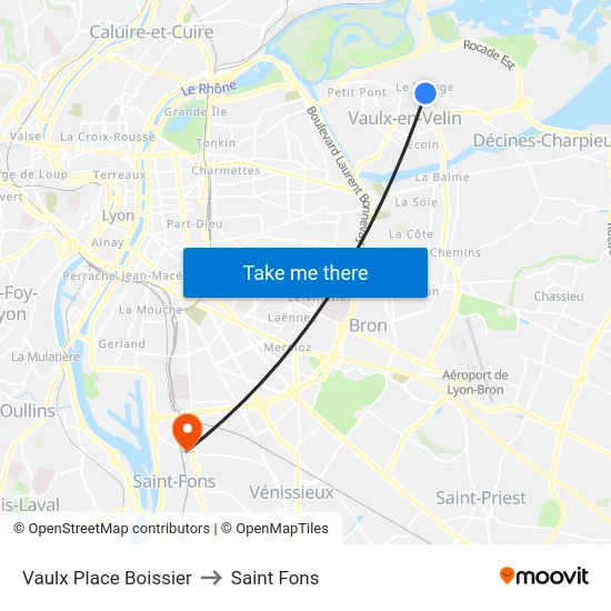 Vaulx Place Boissier to Saint Fons map