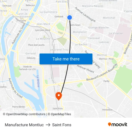 Manufacture Montluc to Saint Fons map