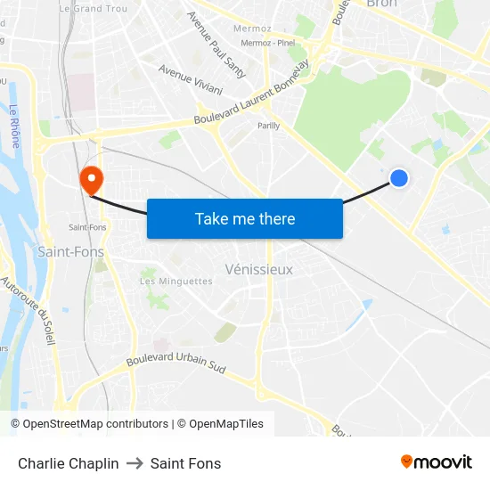 Charlie Chaplin to Saint Fons map