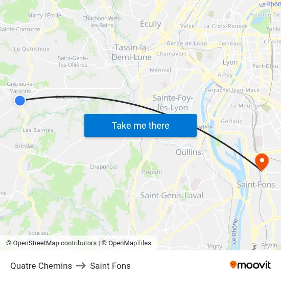 Quatre Chemins to Saint Fons map