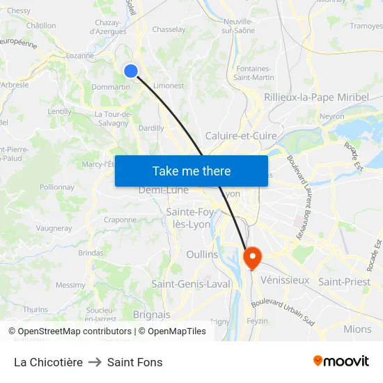 La Chicotière to Saint Fons map