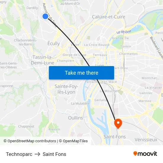 Technoparc to Saint Fons map