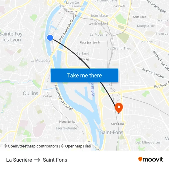 La Sucrière to Saint Fons map