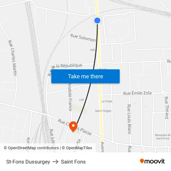 St-Fons Dussurgey to Saint Fons map