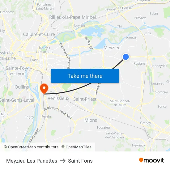 Meyzieu Les Panettes to Saint Fons map