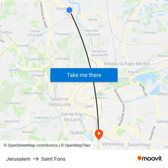Jerusalem to Saint Fons map