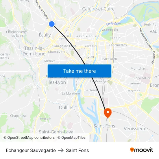 Échangeur Sauvegarde to Saint Fons map