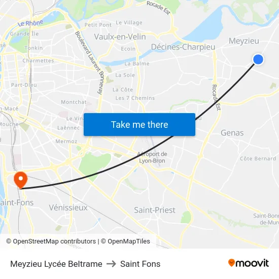Meyzieu Lycée Beltrame to Saint Fons map