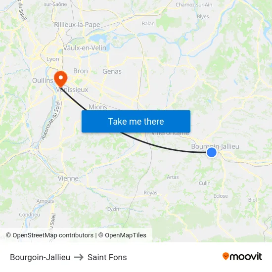 Bourgoin-Jallieu to Saint Fons map
