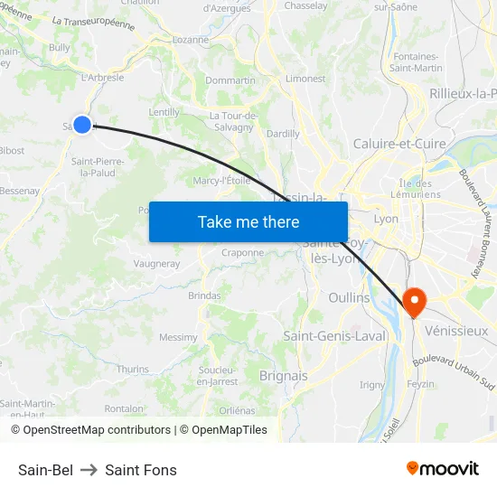 Sain-Bel to Saint Fons map