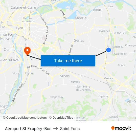 Aéroport St Exupéry -Bus to Saint Fons map