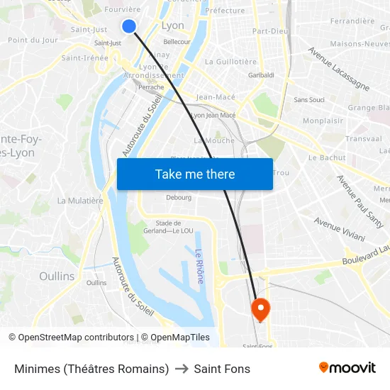 Minimes (Théâtres Romains) to Saint Fons map