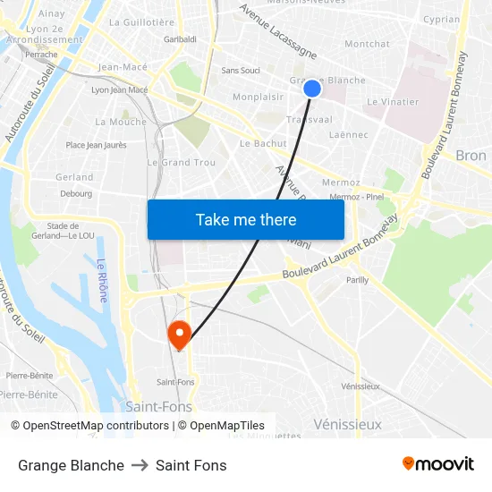 Grange Blanche to Saint Fons map