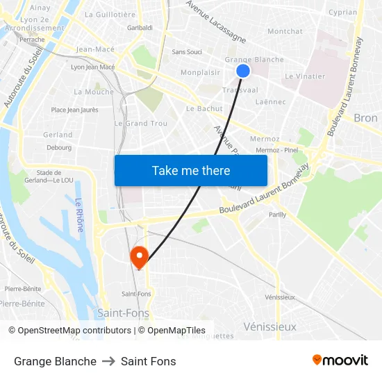 Grange Blanche to Saint Fons map