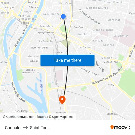 Garibaldi to Saint Fons map