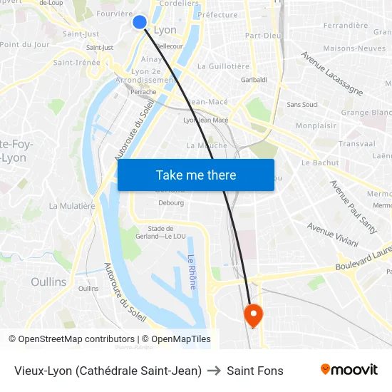 Vieux-Lyon (Cathédrale Saint-Jean) to Saint Fons map