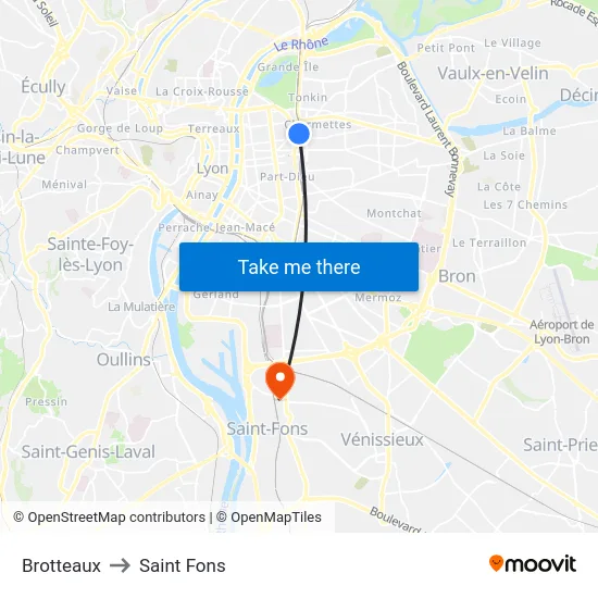 Brotteaux to Saint Fons map