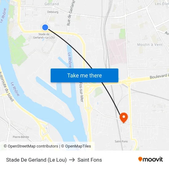 Stade De Gerland (Le Lou) to Saint Fons map