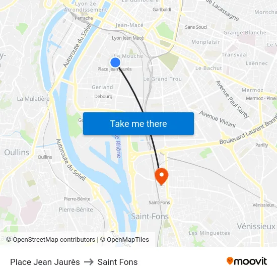 Place Jean Jaurès to Saint Fons map