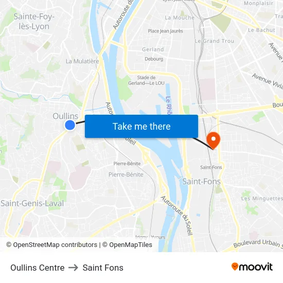 Oullins Centre to Saint Fons map